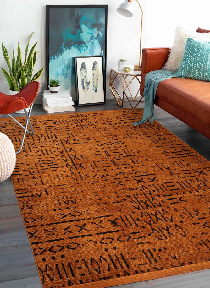 İSKANDİNAV DESEN MODERN Turuncu Şönil Kilim