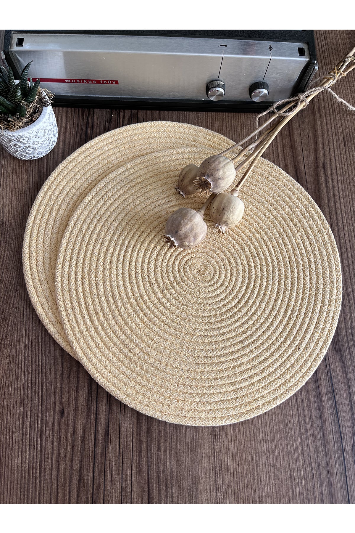 Açık Sarı/Bordürlü Açık Sarı Jüt Örme Hasır Supla