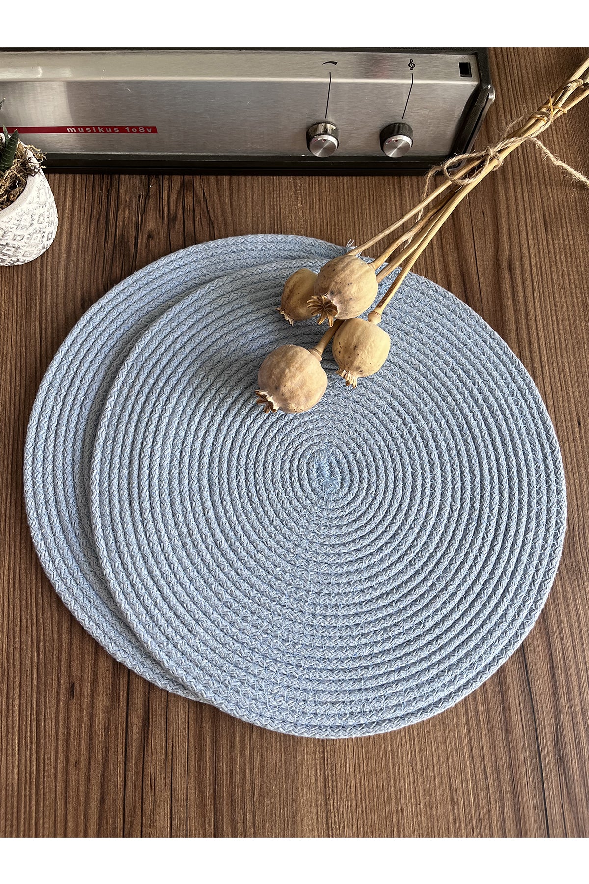 Bebe Mavisi/Bordürlü Bebe Mavisi Jüt Örme Hasır Supla