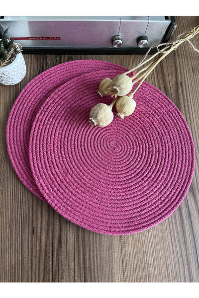 Pembe/Bordürlü Pembe Jüt Amerikan Servis Örme Hasır Supla