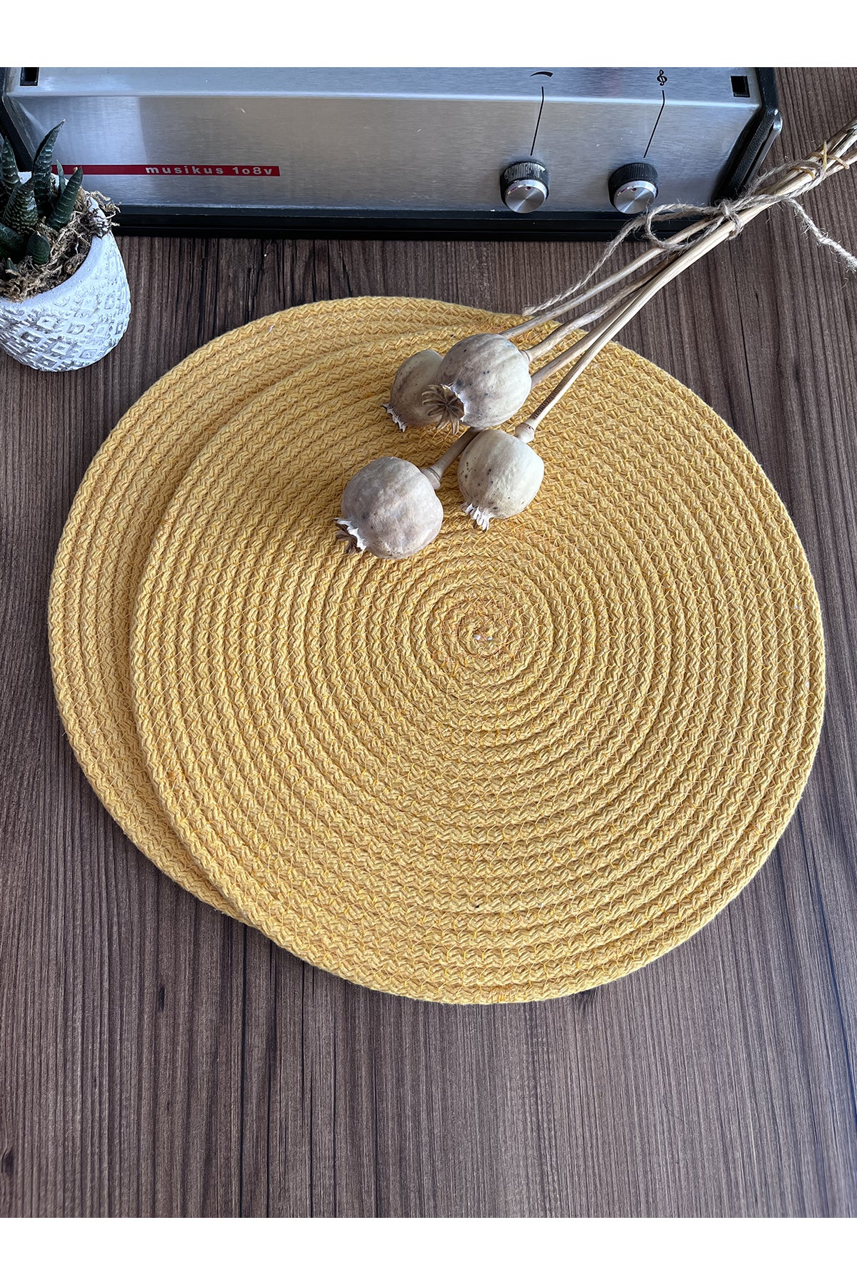 Hardal Sarı/Bordürlü Hardal Sarı Jüt Örme Hasır Supla