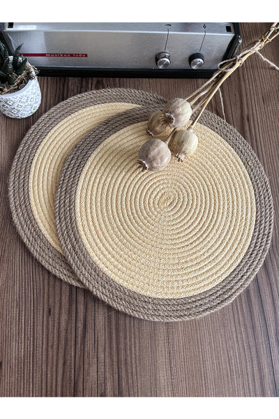 Açık Sarı/Bordürlü Açık Sarı Jüt Örme Hasır Supla