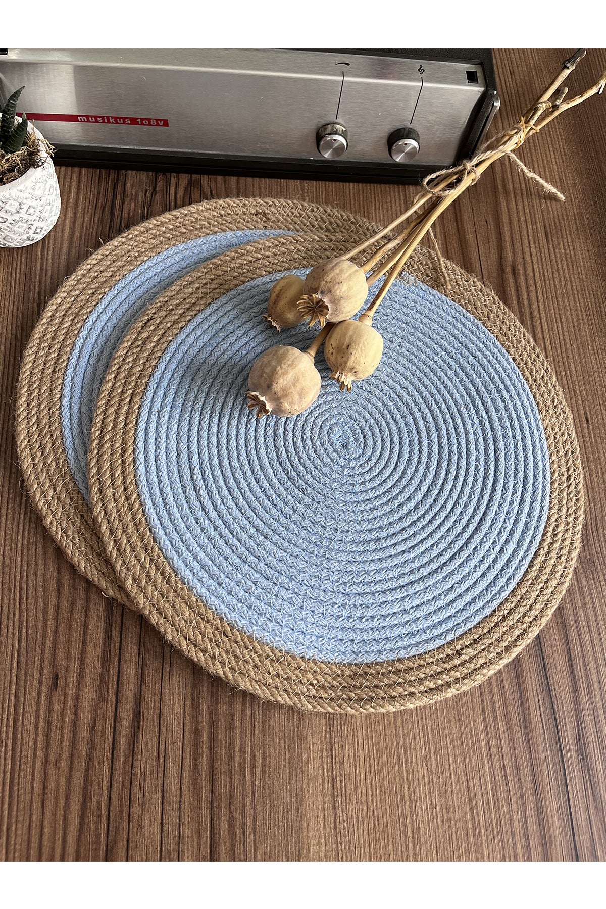Bebe Mavisi/Bordürlü Bebe Mavisi Jüt Örme Hasır Supla