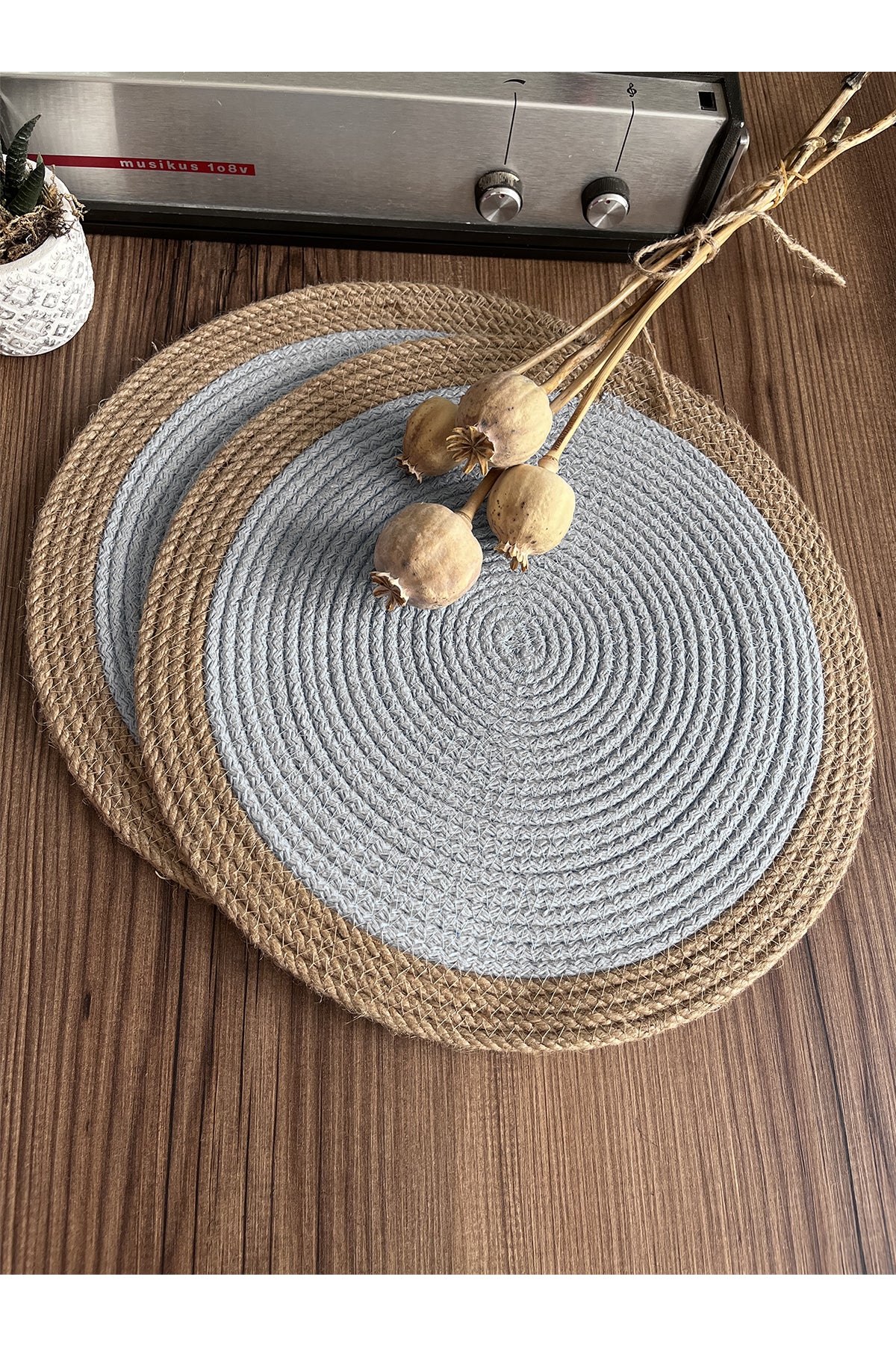 Gri/Bordürlü Gri Jüt Örme Hasır Supla