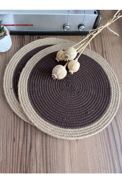 Acı Kahve/Bordürlü Acı Kahve Jüt Örme Hasır Supla