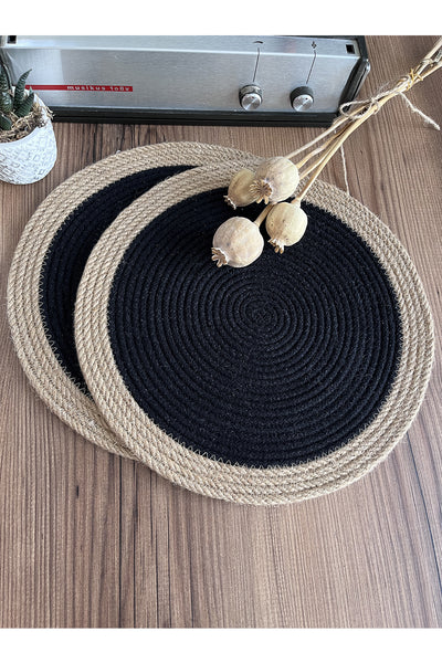 Siyah/Bordürlü Siyah Jüt Örme Hasır Supla