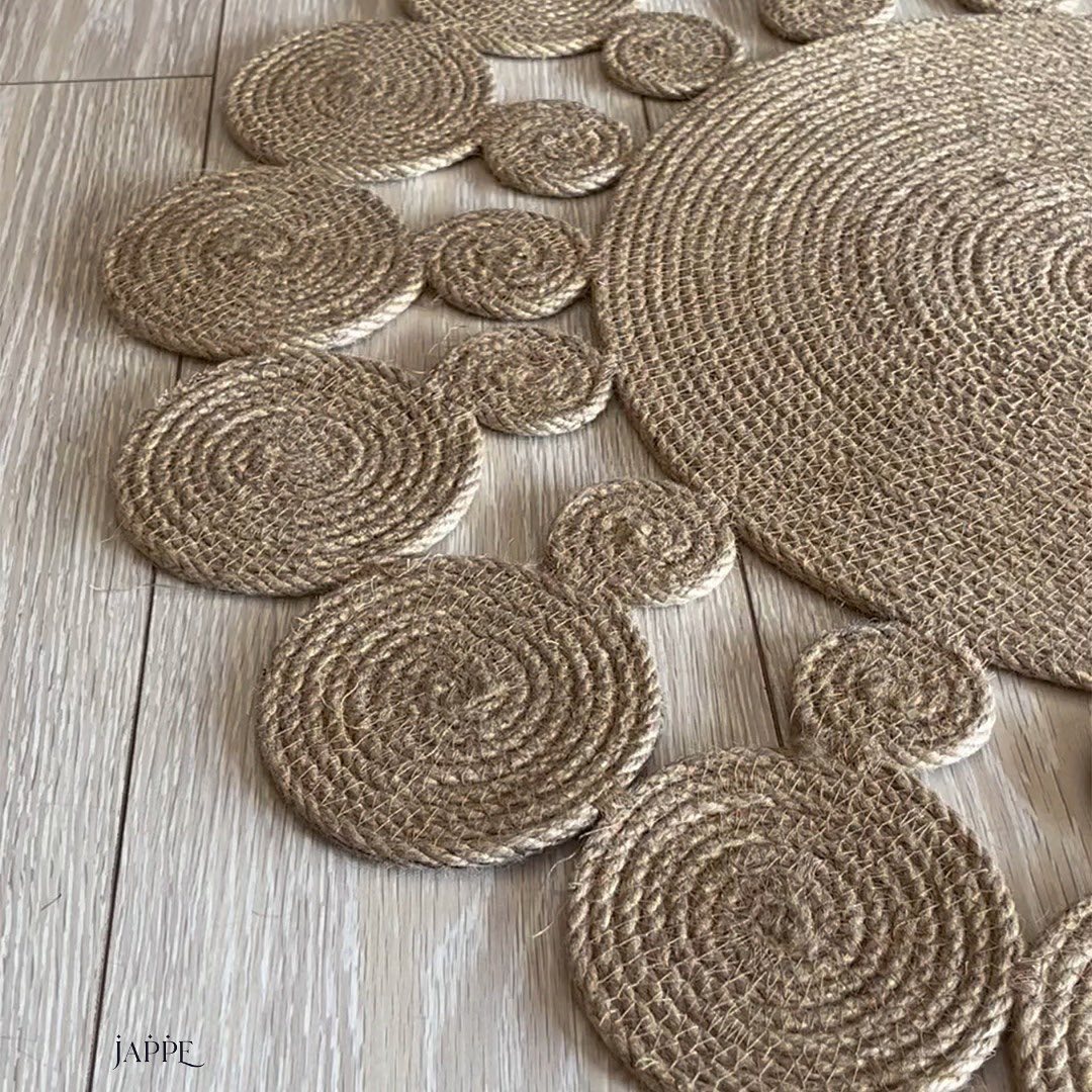 Natural Sisal 2li Yuvarlak Motifli Papatya Dekoratif Modern Jüt Hasır Kilim RGD0010